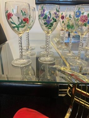 Hand-Painted Floral Wine Glasses - Set of 12